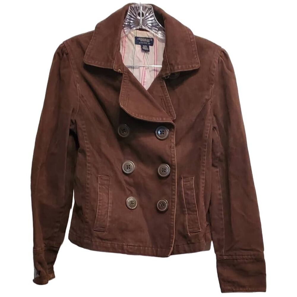 American Eagle Women's Brown Cropped Button up Jacket Size Medium